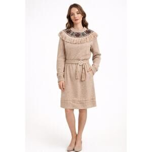 1970s Unbranded Nordic Knit Sweater & Skirt Set w/ Belt medium